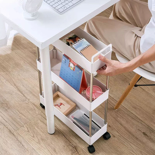 3-Tier Slim Mobile Shelving Unit Rolling Cart