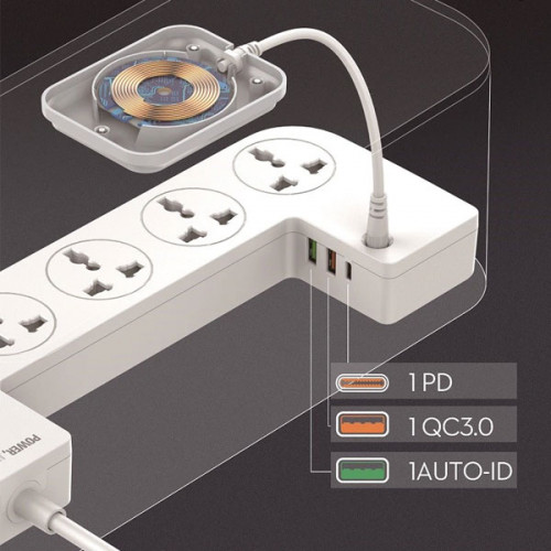 LDNIO SCW5354 Organizing Box Power Strip 15W Wireless Charger with 20W PD+QC output