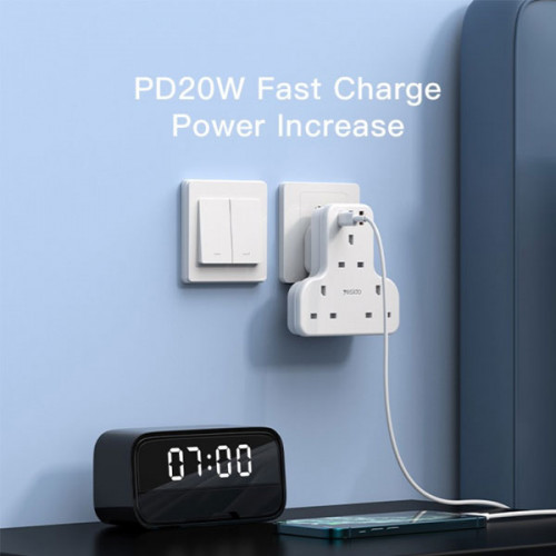 Yesido 3 Power Plug , 2 USB , 20W PD Charging Socket