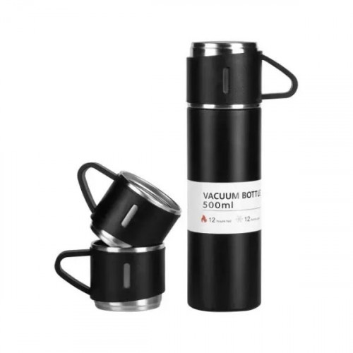 Stainless Vacuum Flask With 2 Cups Set