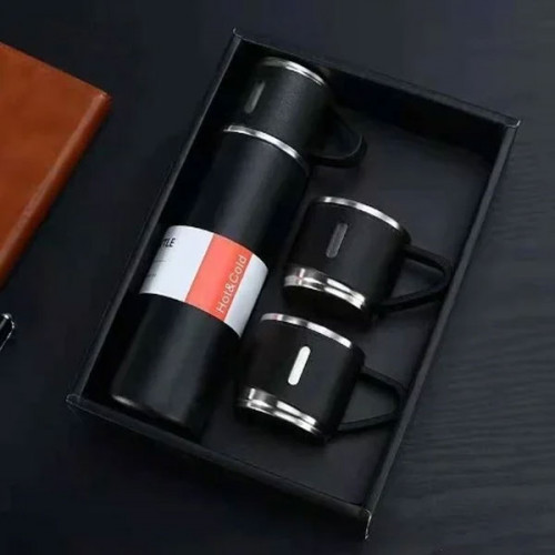 Stainless Vacuum Flask With 2 Cups Set