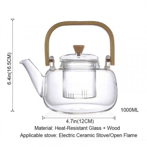 Heat Resistant Glass Teapot With Infuser Induction Kettle with Hot Plate 1L