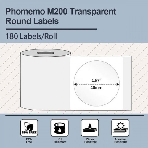 Phomemo Printer Thermal Label Round - Transparent ( 40mm x 40mm ) 180 Stickers