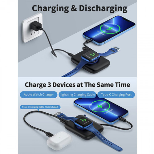 Portable Wireless Charger for Apple Watch with Built in Cable Power Bank 5000 mAh