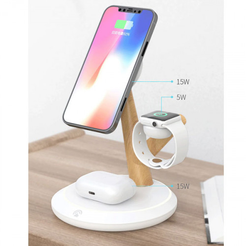 Natural Tree Branches 3 in 1 Folding Magnetic Wireless Charger - White