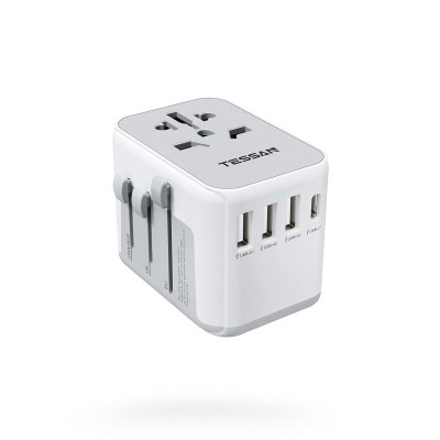 TESSAN International Plug Travel Adaptor with 3 USB Ports + 1 USB C, Worldwide Wall Travel Charger