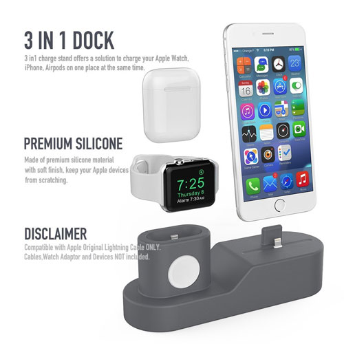 3 in 1 Premium Silicone Charging Stand for AirPods , Apple Watch , iPhone 