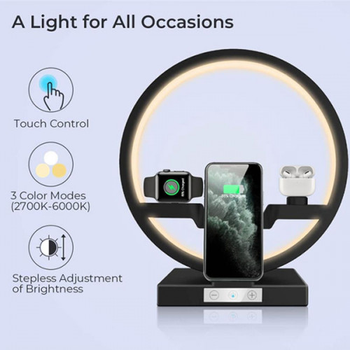 3 In 1 Wireless Charger Table Desk Lamp Ring Light For Selfie and Makeup