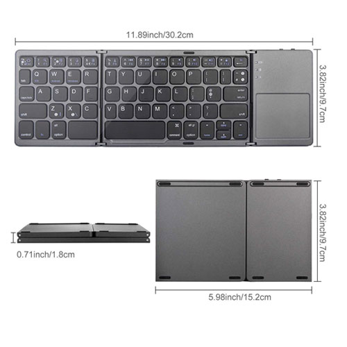 Mini Foldable Bluetooth Keyboard with Touchpad for Android, Windows, PC, Tablet and Arabic Keyboard