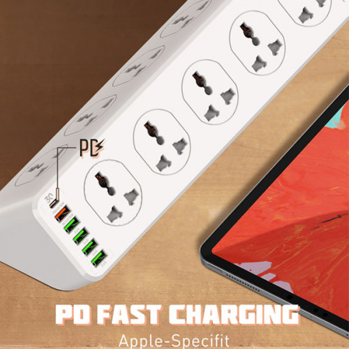  Ldnio SC10610 2500W 10 Sockets + 4 USB Ports + 1 Type-C PD Port + 1 QC3.0 Port Desktop Extension Home Charger with (2m Cord )