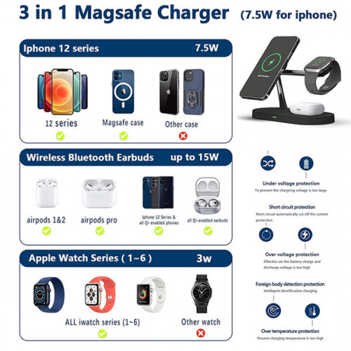 4 in 1 Magnetic Wireless Charger Station with Back LED Light