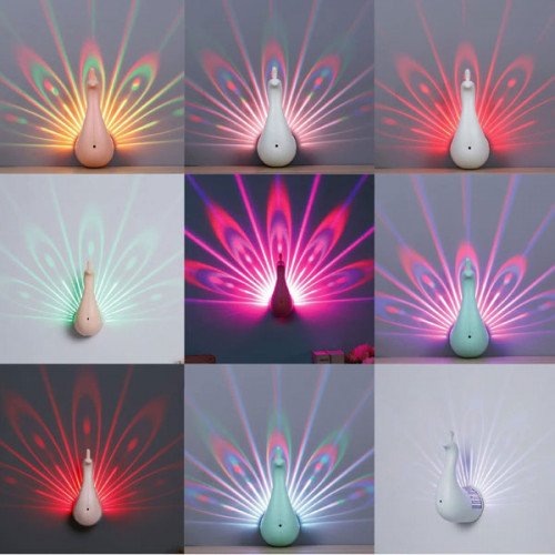 LED Night Light , Peacock Wall Light , Modern Decorative Lighting Bedroom Projection lamp