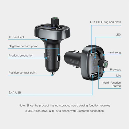 Baseus Car Charger with MP3 Connection and Memory Card Slot