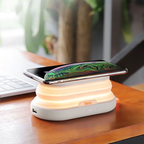 HOCO S9 4 in 1 Qi Wireless 5000 mAh Power Bank with LED Lamp and USB Charger