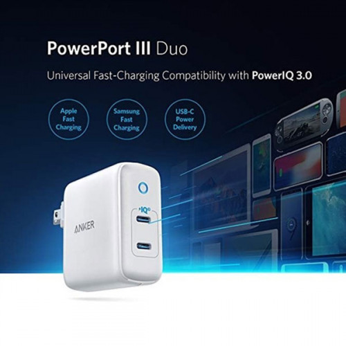 Anker PowerPort III Duo, USB-C Charger, 40W PD (20W+20W) 2-Port PIQ 3.0, Type C Foldable Fast Charger, Power Delivery Charger