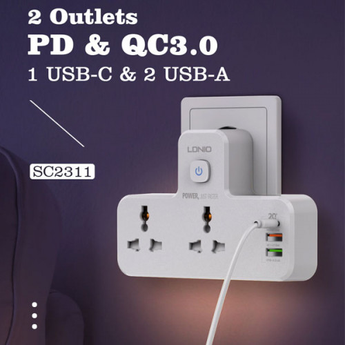 LDNIO SC2311 20W 3-Port USB Charger Extension