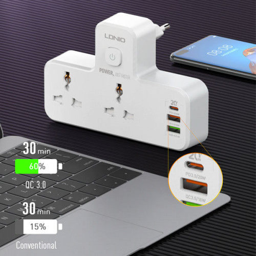 LDNIO SC2311 20W 3-Port USB Charger Extension