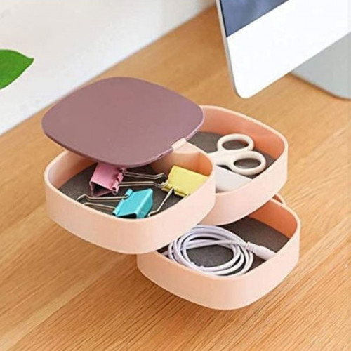 4 Layer Mini Jewelry Organizer Box with Mirror Rotating 360 Degree Rotating