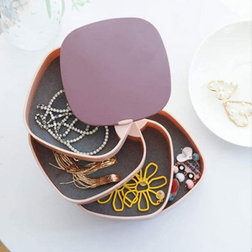 4 Layer Mini Jewelry Organizer Box with Mirror Rotating 360 Degree Rotating