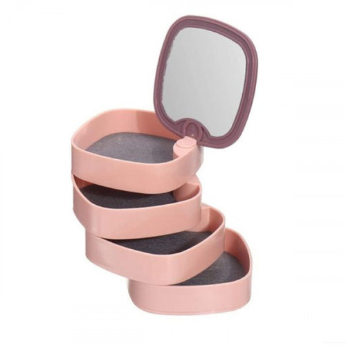 4 Layer Mini Jewelry Organizer Box with Mirror Rotating 360 Degree Rotating