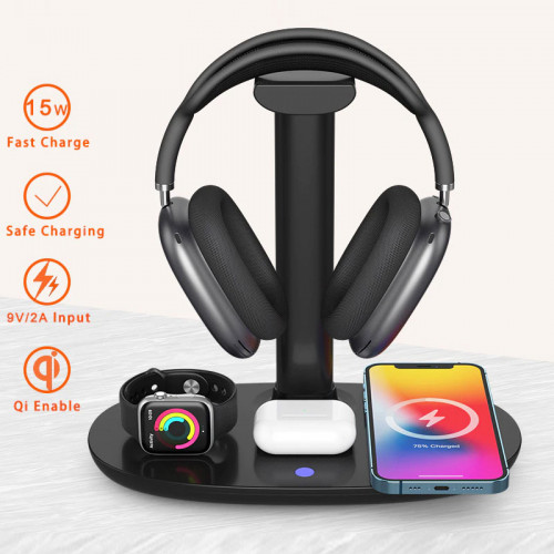 4 in 1 Headset Stand Wireless Charger Headphone Holder 