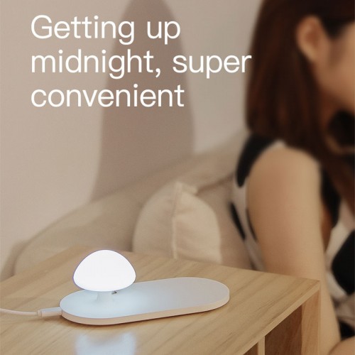 Baseus Mushroom 10W QI wireless charger with bedside Night light For iPhone X , iPhone 8 , Note 9 , S9 , S8  - White