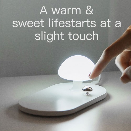 Baseus Mushroom 10W QI wireless charger with bedside Night light For iPhone X , iPhone 8 , Note 9 , S9 , S8  - White