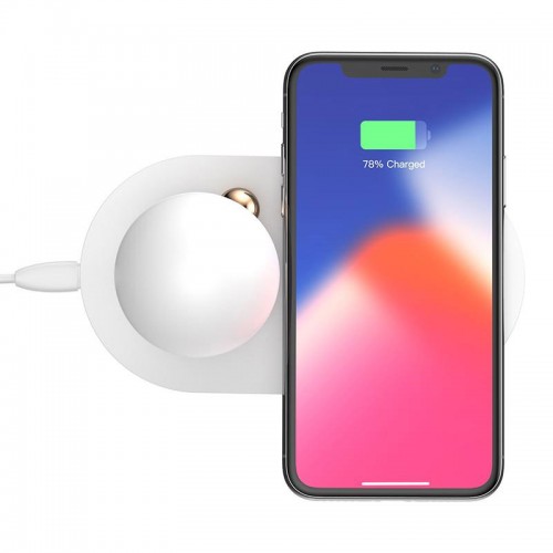 Baseus Mushroom 10W QI wireless charger with bedside Night light For iPhone X , iPhone 8 , Note 9 , S9 , S8  - White