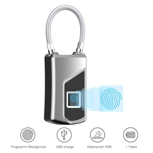 AnyTech Portable Smart USB Charging  Fingerprint Padlock for Luggages , Locker , Offive , Home , Traveling