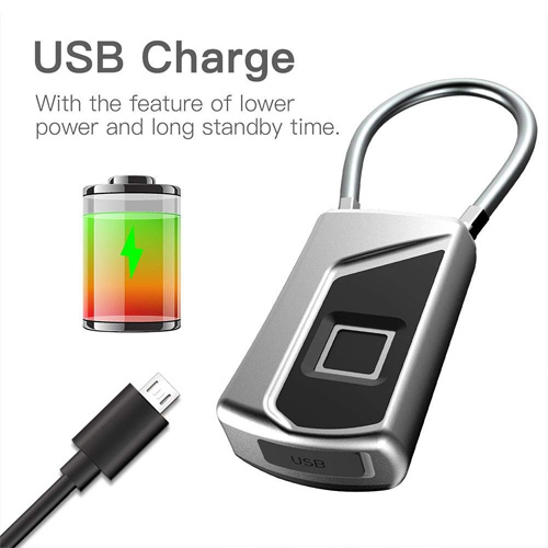 AnyTech Portable Smart USB Charging  Fingerprint Padlock for Luggages , Locker , Offive , Home , Traveling