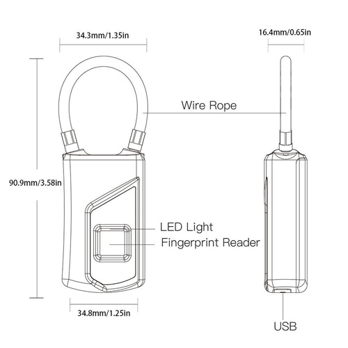 AnyTech Portable Smart USB Charging  Fingerprint Padlock for Luggages , Locker , Offive , Home , Traveling