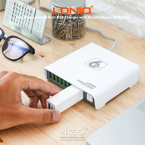 LDNIO 6 USB Port Charger with 2600 mAh Mobile Power Bank