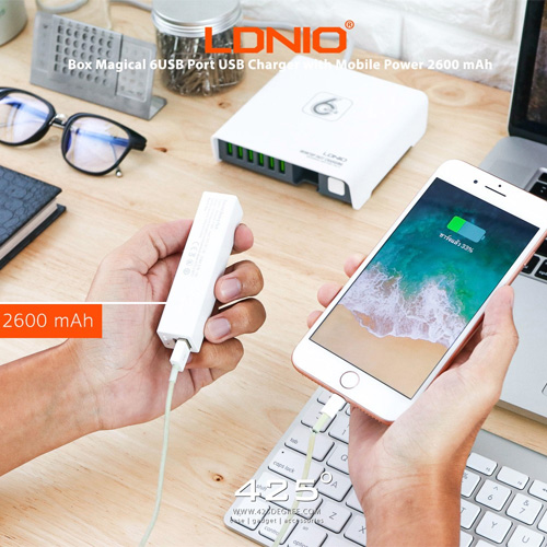 LDNIO 6 USB Port Charger with 2600 mAh Mobile Power Bank