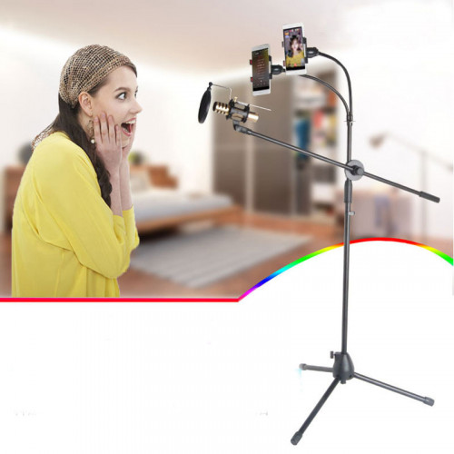 Adjustable Portable Tripod Stand with Double Mobile Phone Holder