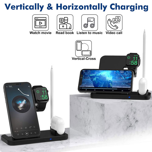 4 in 1 Fast Wireless Charging Station Foldable Adjustable Stand