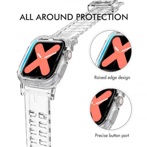 Crystal Clear Strap with Rugged Bumper Case For Apple Watch 42MM and 44MM