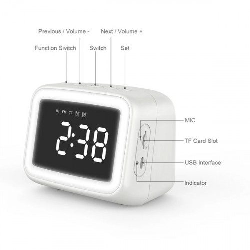 Mini Bluetooth Speaker with Alarm Clock and LED Light