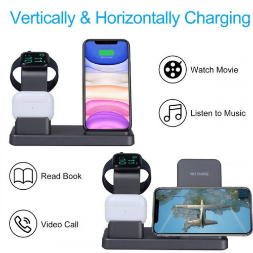 3 in 1 Wireless Charging Station for Apple Watch, AirPods and iPhone 11 Pro Max/X/XS/XR/8Plus