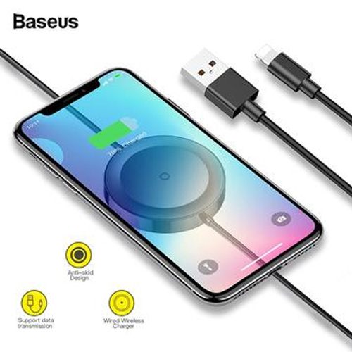 Baseus Cable with Wireless Charger For iPhone XS , iPhone XS Max , iPhone X  - Black