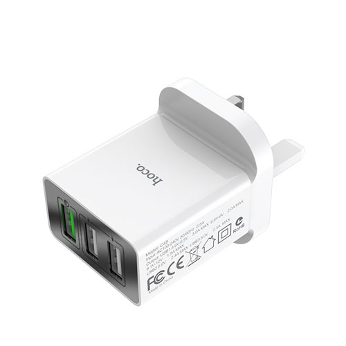 HOCO C48 3 USB Home Charger with QC 3.0 Charger - White