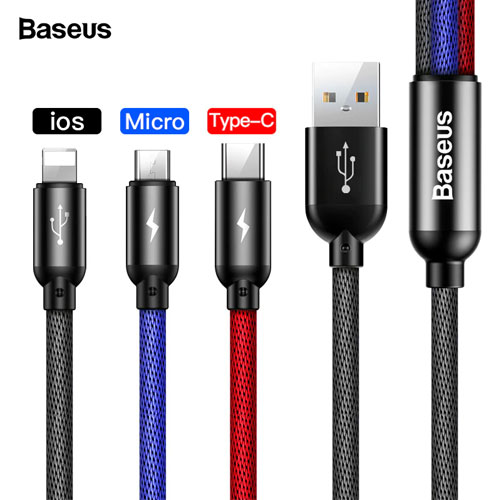 Baseus 3 in 1 3.5A Type-C ,  Micro USB & Lightning Cable