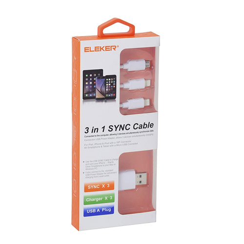 ELEKER 3 in 1 Cable For IOS & Micro USB Devices