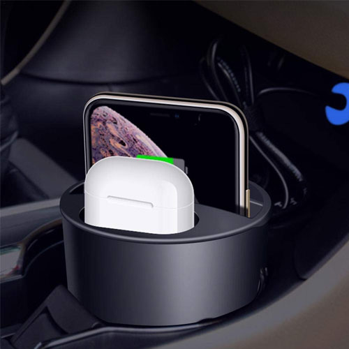 4 In 1 Wireless Car Cup Charger For IPhone and Airpods with 2 USB Charger