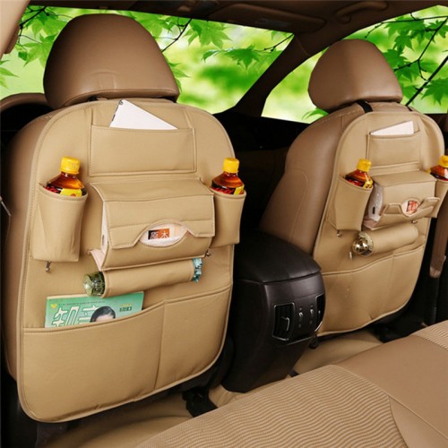 Creative Storage Leather Car Back Seat Storage Bag  - Light Brown