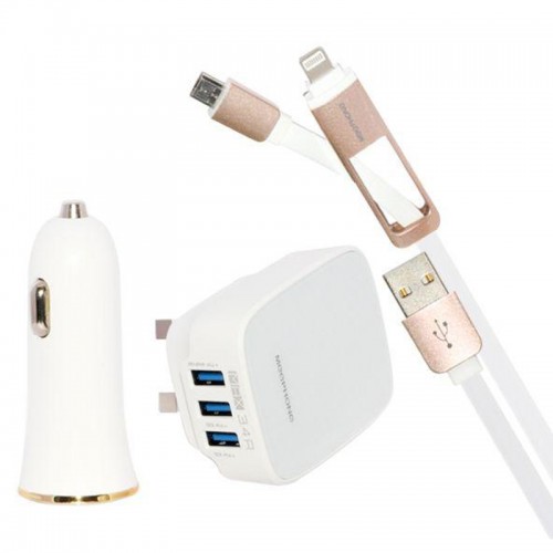 MEEPHONG 4 in 1 Charger , 2 in 1 Cable & 2 USB Car Charger 