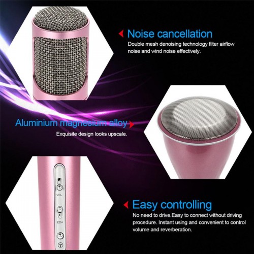 Wireless Mini Microphone with Bluetooth Speaker For All Smart Phones & Tablets - Rose Gold