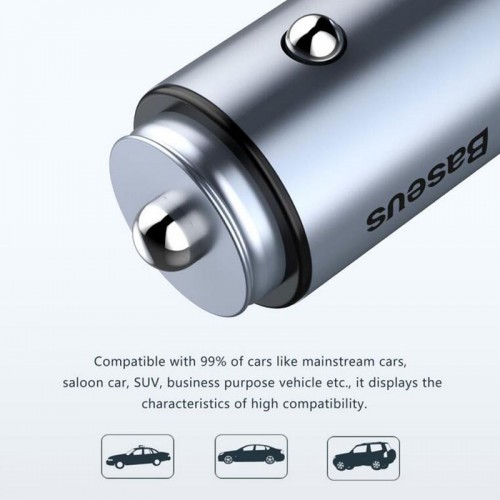 Baseus UFO 3.1A Dual USB Smart Car Charger - Silver