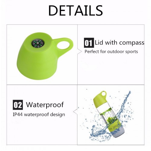 Portable  Water Bottle with Bluetooth Speaker - Black