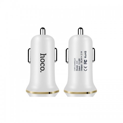 HOCO E8 Bundle Offer 2 USB Car Charger , Wireless Mini Headset and 2 in 1 Cable - White