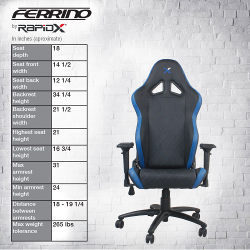 RapidX Ferrino Series Gaming Chair - Blue on Black